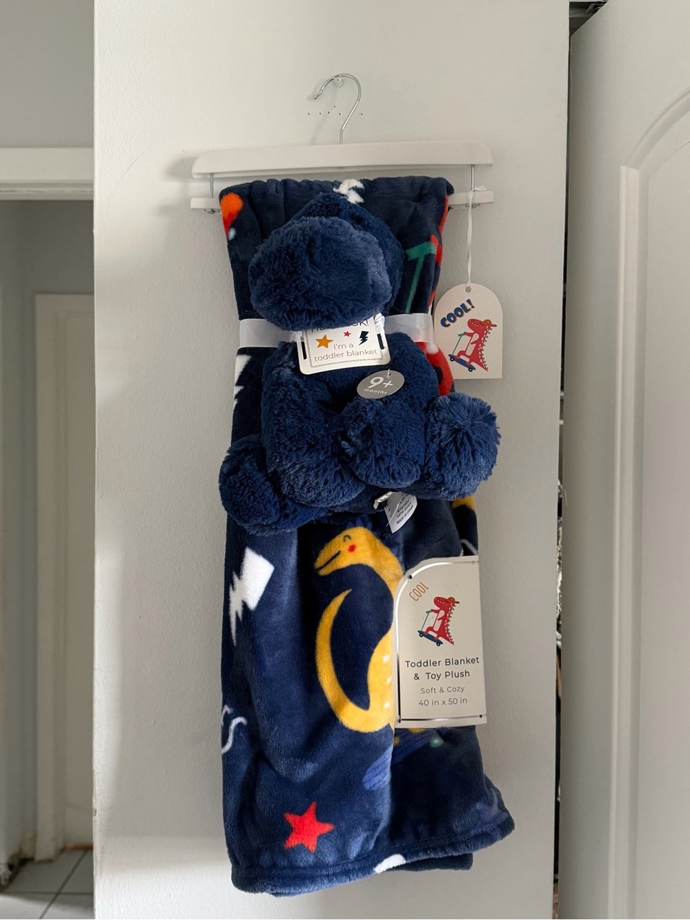 Marshalls Navy Toddler Blanket with Plush Toy - Stars & Moon Print